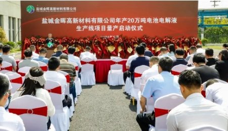 年產(chǎn)20萬(wàn)噸電解液項(xiàng)目在江蘇正式量產(chǎn)